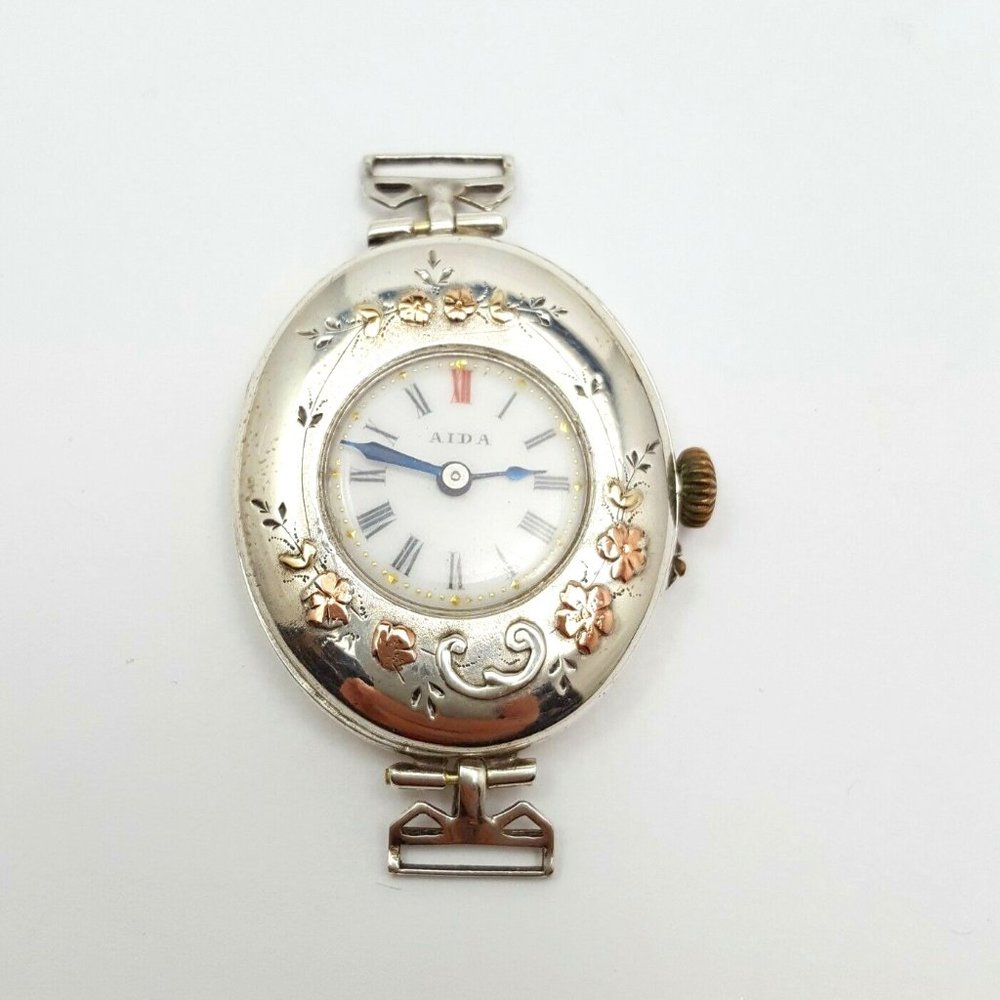 Vintage Alda Genuine Silver 0.935 Ladies Wrist Watch Case, Dial & Movement Only